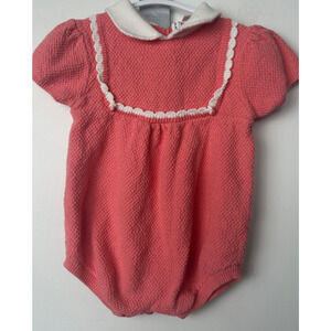 Janie and Jack Baby Girl Knit Romper Pink Spring Easter 12-18 Months Collar B15